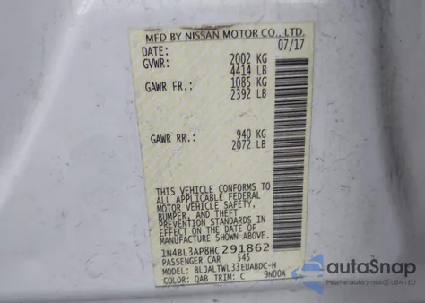 2017 Nissan Altima 3.5 Sl z USA, uszkodzony, nr VIN 1N4BL3AP8HC291862